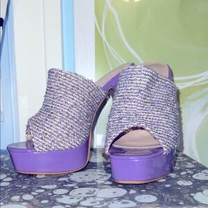 Elegant Purple Gold Metallic Tweed Women's Mules